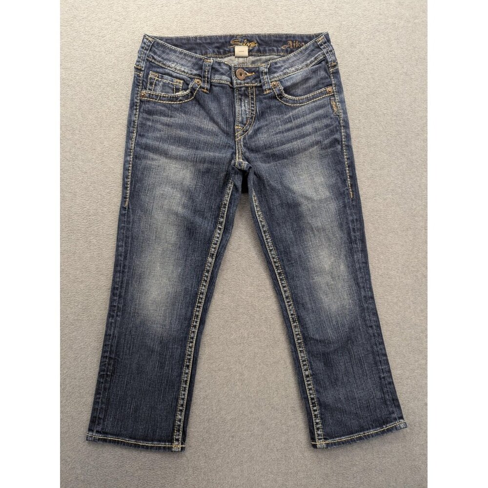 Silver Jeans Jeans Womens 27 Blue Aiko Capri Distressed Stretch Embroidered
